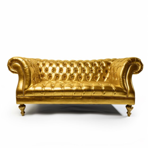 Eine Nahaufnahme einer goldenen Couch auf einer weißen Oberfläche