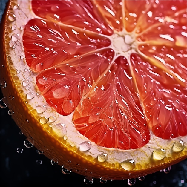 Eine Nahaufnahme einer Grapefruit mit den Kernen oben.