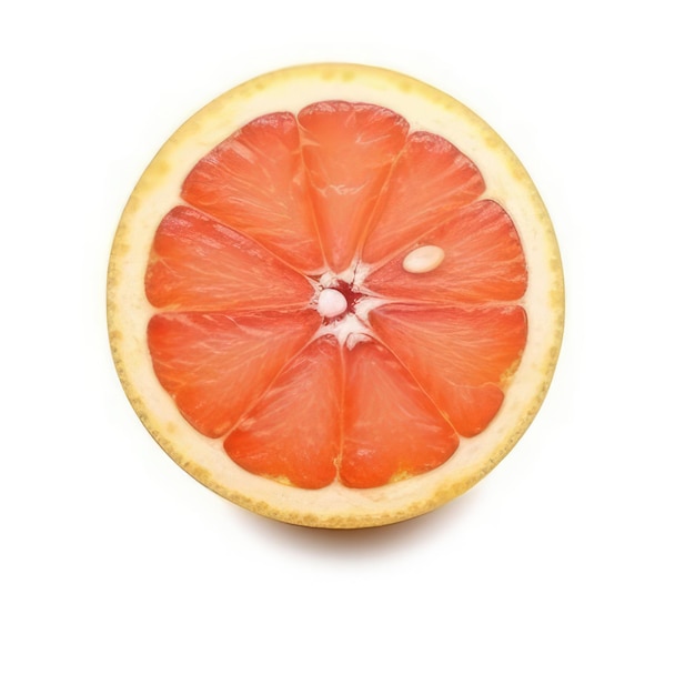 Eine Nahaufnahme einer Grapefruit mit weißem Hintergrund.