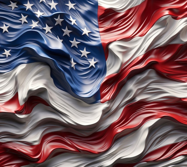 Eine Nahaufnahme einer großen amerikanischen Flagge mit einem generativen KI-Design in Rot, Weiß und Blau