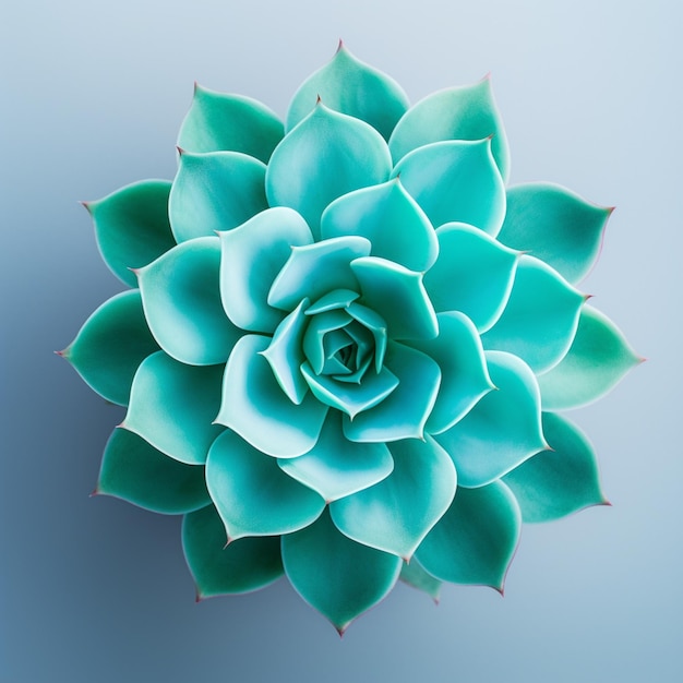 Eine Nahaufnahme einer grünen Blume auf einer blauen, generativen Oberfläche