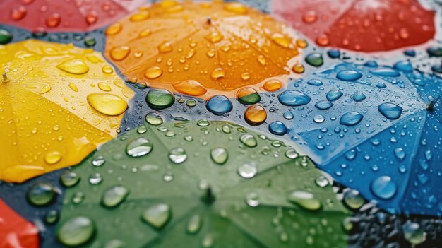 Foto eine nahaufnahme einer gruppe farbenfroher regenschirme mit wassertropfen darauf ai