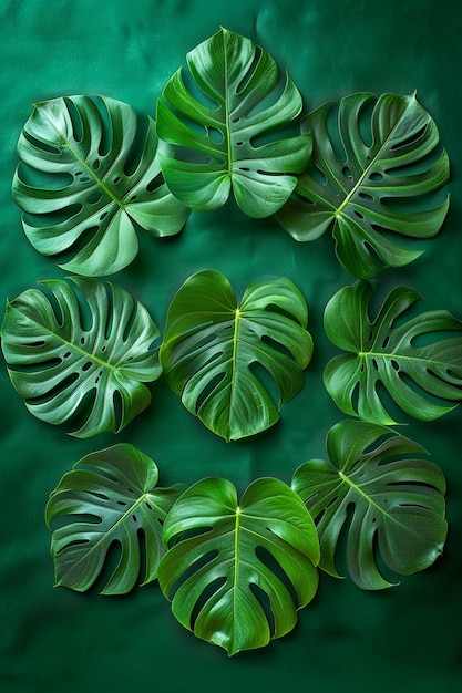 eine Nahaufnahme einer Gruppe grüner Blätter auf einer grünen Oberfläche