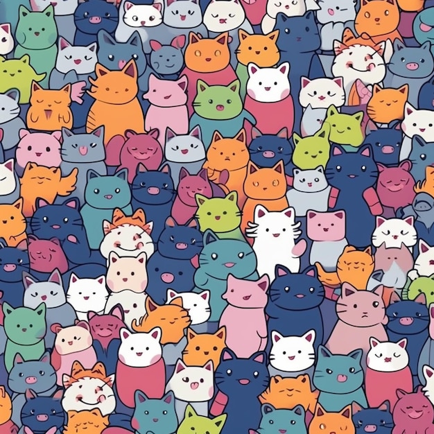Eine Nahaufnahme einer Gruppe von Katzen mit verschiedenen Farben generative ai