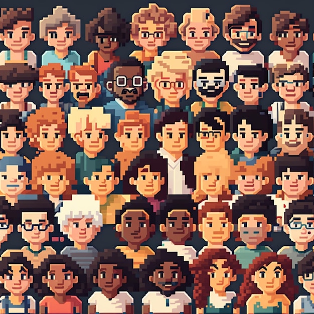 Eine Nahaufnahme einer Gruppe von Menschen mit unterschiedlichen Gesichtern, generative KI