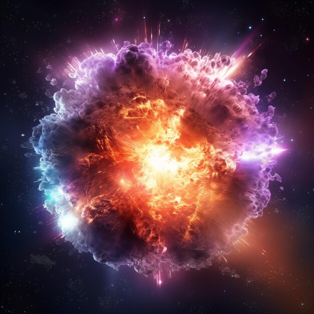 Eine Nahaufnahme einer hellen Explosion eines Sterns am Himmel. Generative KI