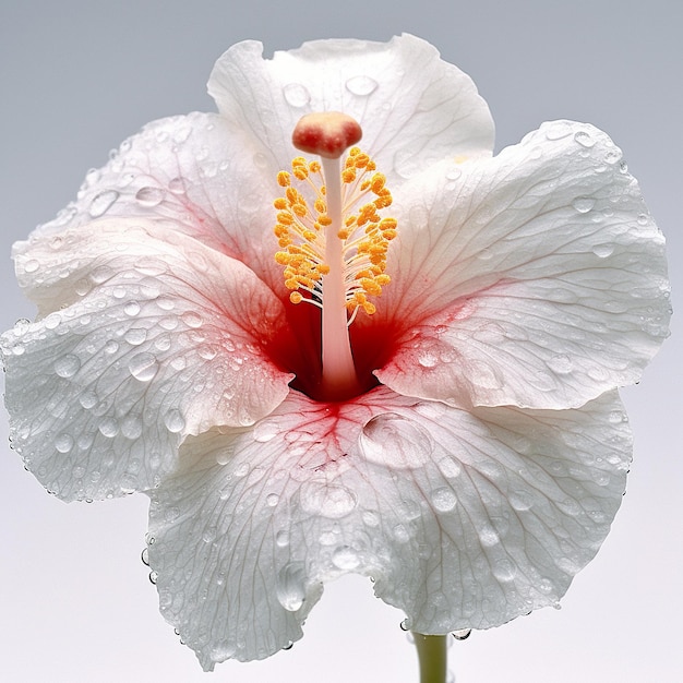 Eine Nahaufnahme einer Hibiskusblüte mit Wassertropfen darauf Generatives KI-Bild