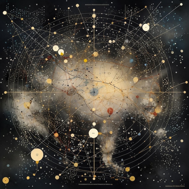 Eine Nahaufnahme einer Karte des Universums mit vielen generativen KI-Punkten