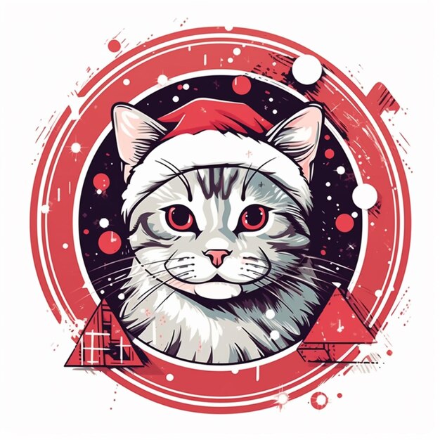 Eine Nahaufnahme einer Katze mit Weihnachtsmütze in einem Kreis. Generative KI