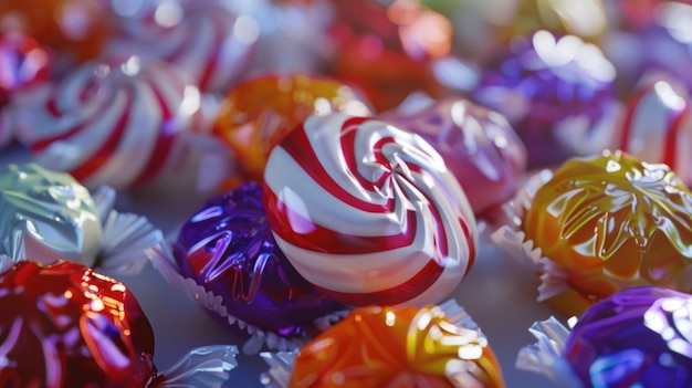 Foto eine nahaufnahme einer lebendigen auswahl an süßigkeiten ideal für lebensmittel und süßigkeiten-projekte