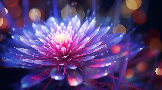 Eine Nahaufnahme einer leuchtenden Blume mit verträumten Bokeh-Lichtern im Hintergrund