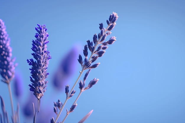 Eine Nahaufnahme einer lila Blume mit einem blauen Himmel im Hintergrund generative KI