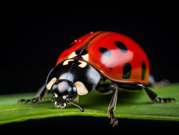 Foto eine nahaufnahme einer marienkäfer auf einem blatt