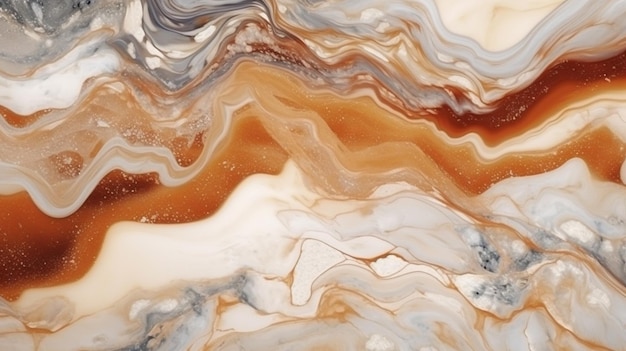 Eine Nahaufnahme einer marmorierten Oberfläche mit einem braunen und weißen Wirbel.