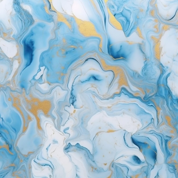 Eine Nahaufnahme einer Marmoroberfläche mit einem generativen Design in Gold und Blau