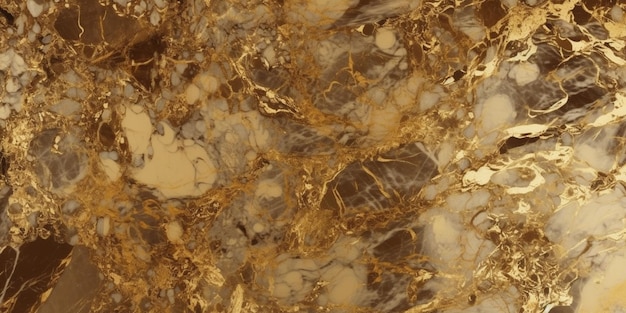 Eine Nahaufnahme einer Marmorplatte mit goldenem und schwarzem Marmor.