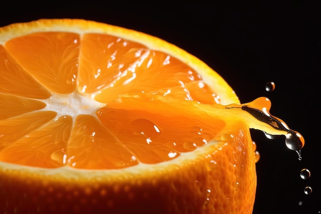 Eine Nahaufnahme einer Orange mit einer kleinen Orangenscheibe darauf