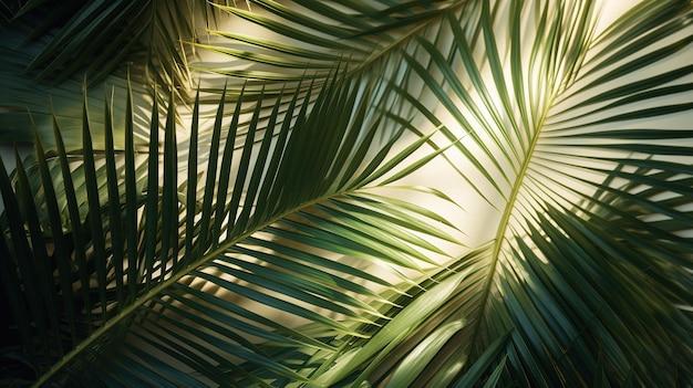 Eine Nahaufnahme einer Palme, durch die die Sonne scheint.