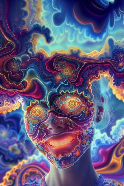 eine Nahaufnahme einer Person mit einem psychedelischen Gesicht