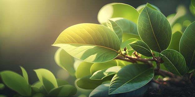 Eine Nahaufnahme einer Pflanze mit grünen Blättern der generativen KI
