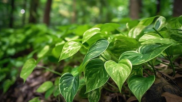 Eine Nahaufnahme einer Pflanze mit grünen Blättern im Wald