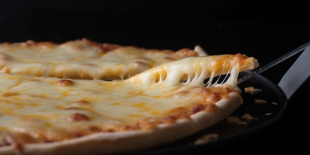 Eine Nahaufnahme einer Pizza mit Käse darauf