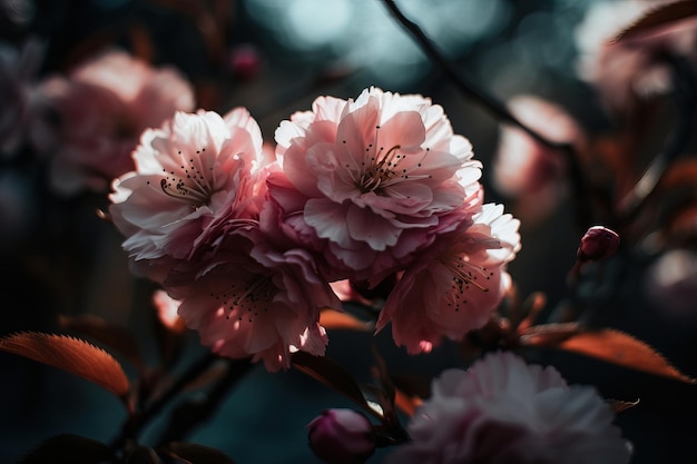 Eine Nahaufnahme einer rosa Blume mit dem Wort Kirsche darauf