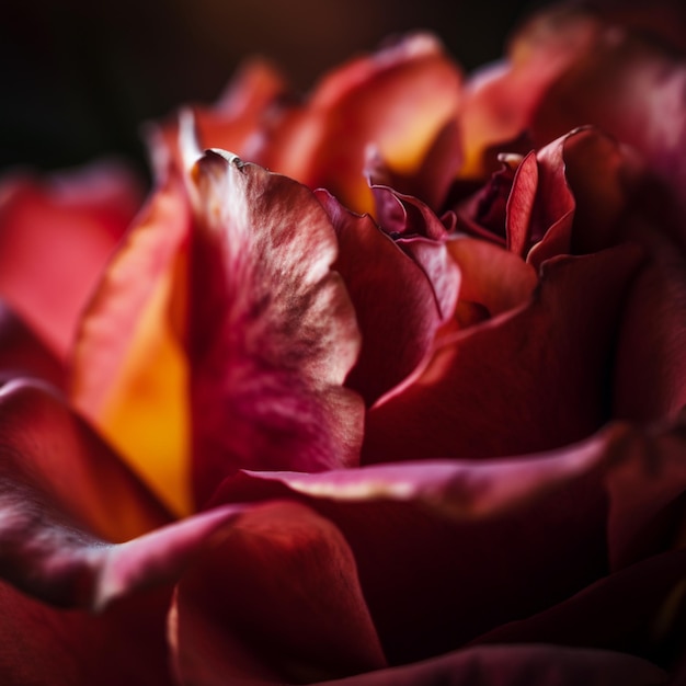 Eine Nahaufnahme einer Rose mit dunklem Hintergrund