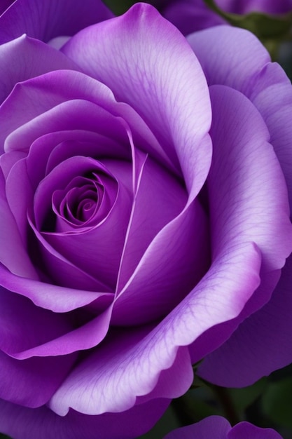 Eine Nahaufnahme einer Rose und Violette, deren Blütenblätter von einem sanften warmen Licht beleuchtet werden