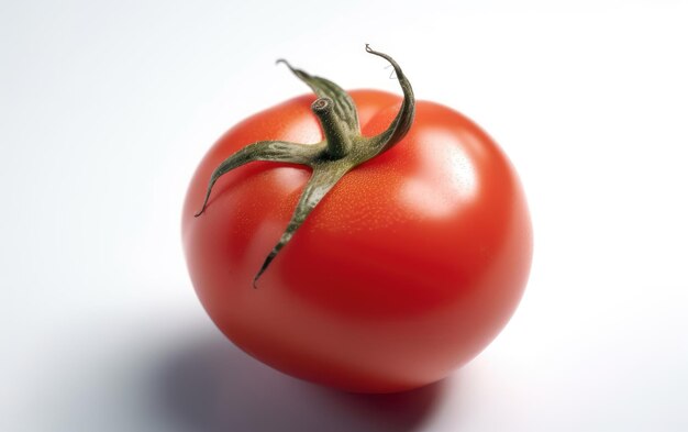 Eine Nahaufnahme einer roten Tomate, isoliert auf weißem Hintergrund, veganes frisches Gemüse, das von der KI erzeugt wurde