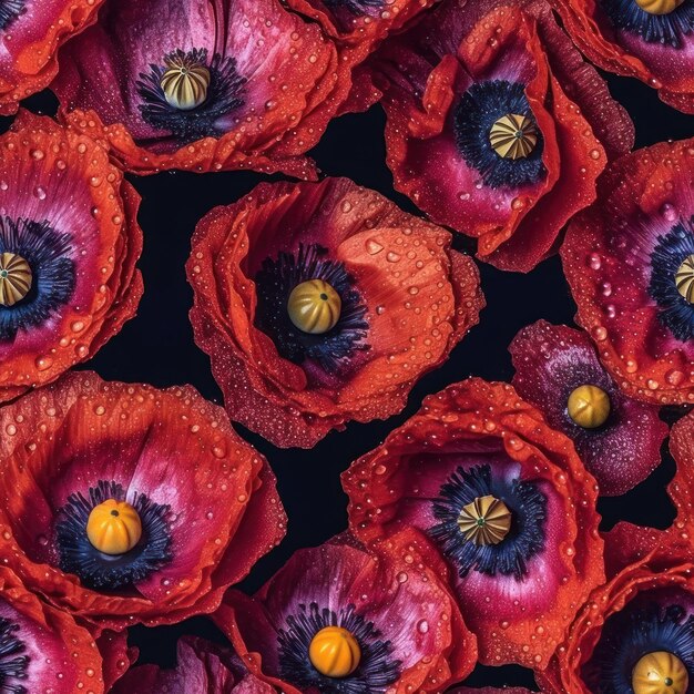 Foto eine nahaufnahme einer roten und violetten mohnblume
