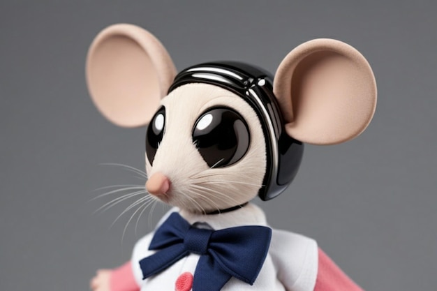 Eine Nahaufnahme einer schelmischen KI-Maus in einem stilvollen und einzigartigen Outfit