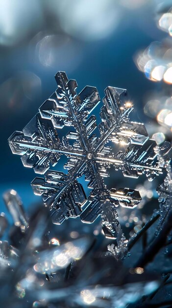 eine Nahaufnahme einer Schneeflocke auf einem blauen Hintergrund