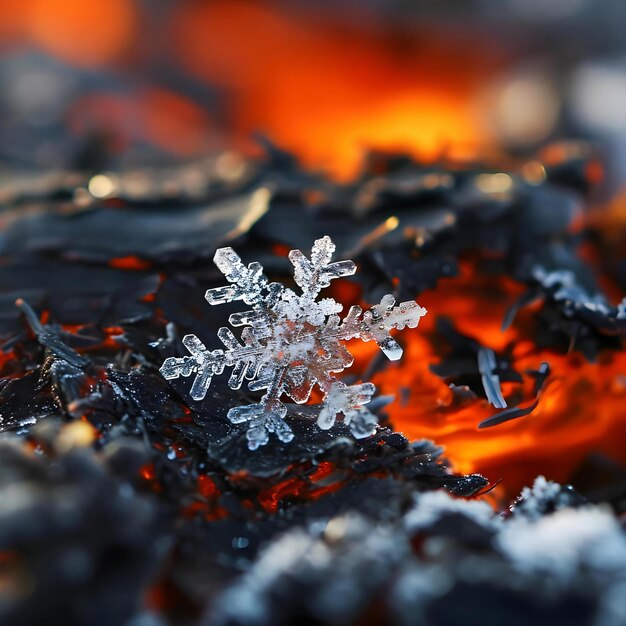 Foto eine nahaufnahme einer schneeflocke auf einem feuer