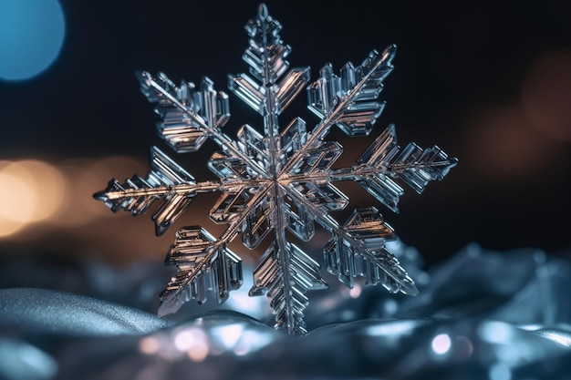 Eine Nahaufnahme einer Schneeflocke mit dem Wort Schnee darauf