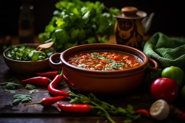 Eine Nahaufnahme einer Schüssel traditioneller mexikanischer Caldo-Tlalpeno-Suppe