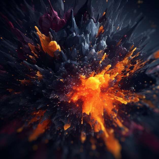 Eine Nahaufnahme einer schwarz-orange Explosion mit einem schwarzen Hintergrund