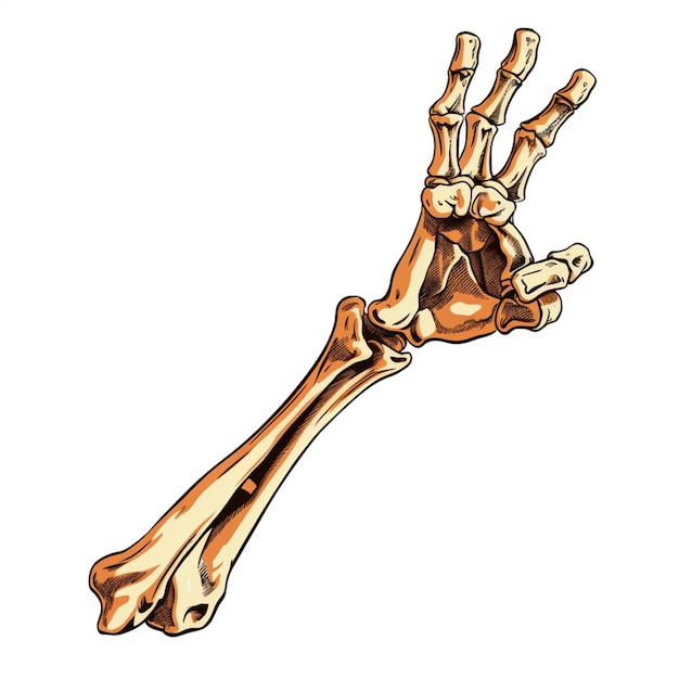 Foto eine nahaufnahme einer skeletthand mit einem gebrochenen arm, generative ki