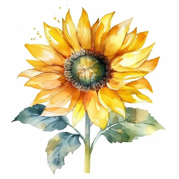 Eine Nahaufnahme einer Sonnenblume mit Blättern auf einem weißen Hintergrund