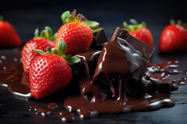 Eine Nahaufnahme einer Tafel Schokolade mit Erdbeeren darauf