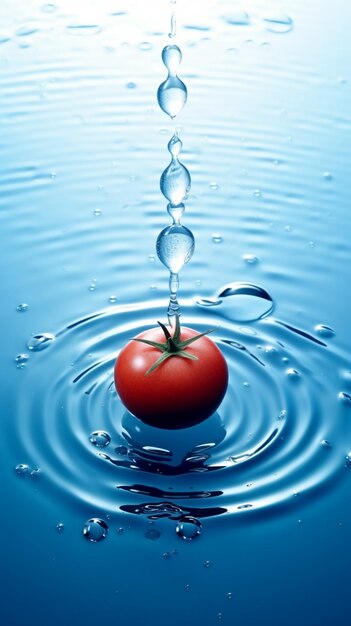 Foto eine nahaufnahme einer tomate, die in ein gewässer fällt