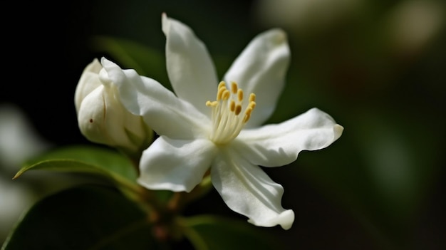 Eine Nahaufnahme einer weißen Blume mit gelber Mitte