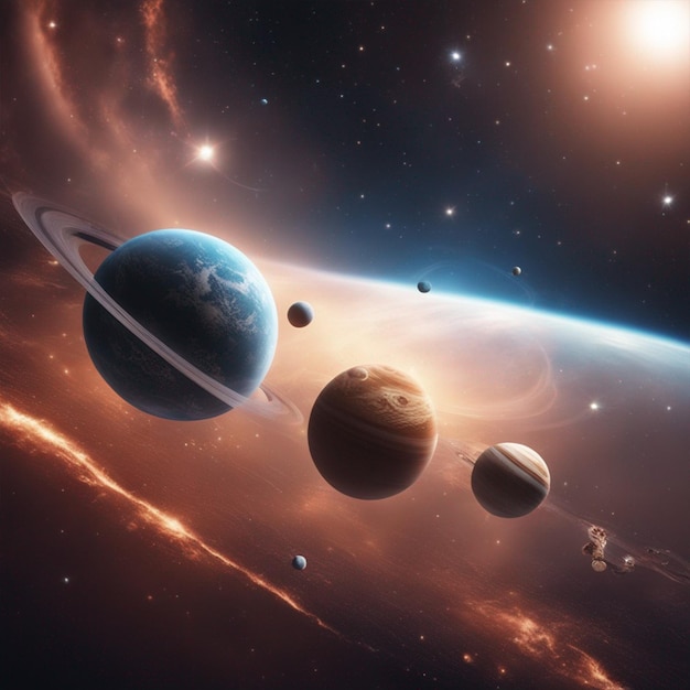 Eine Nahaufnahme einer Weltraumszene mit Planeten und einer Spiraltapete