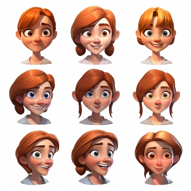 eine Nahaufnahme einer Zeichentrickfigur mit verschiedenen Gesichtsausdrücken