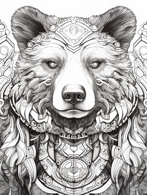 eine Nahaufnahme einer Zeichnung eines Bären mit einem dekorativen Design generative ai