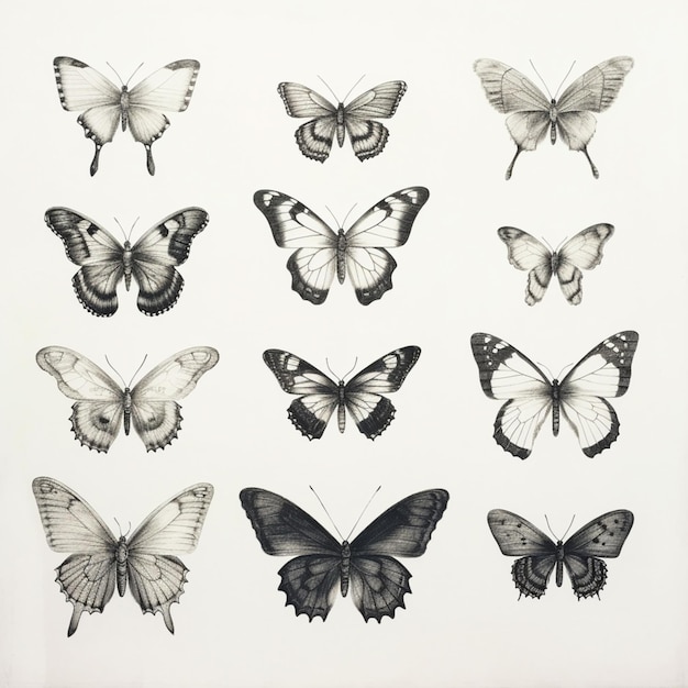 Eine Nahaufnahme einer Zeichnung eines Straußes generativer Schmetterlinge