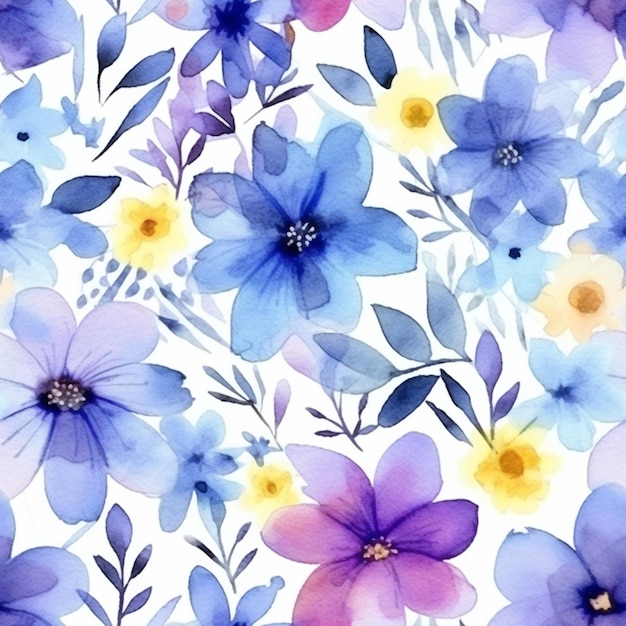 Eine Nahaufnahme eines Aquarellgemäldes von Blumen auf weißem Hintergrund, generative KI