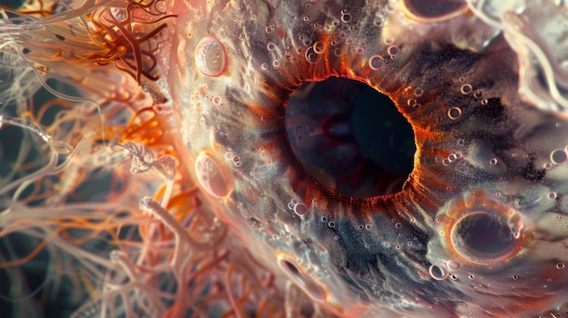 Eine Nahaufnahme eines Augenspots eines Euglenoids ist auf diesem Bild mit seinem ausgeprägten roten Pigment und