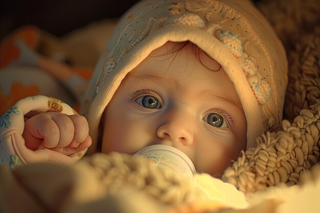 Eine Nahaufnahme eines Babys in einer Decke