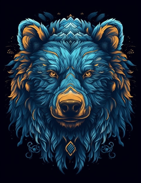 Eine Nahaufnahme eines Bärenkopfes mit blauem Hintergrund und generativer KI